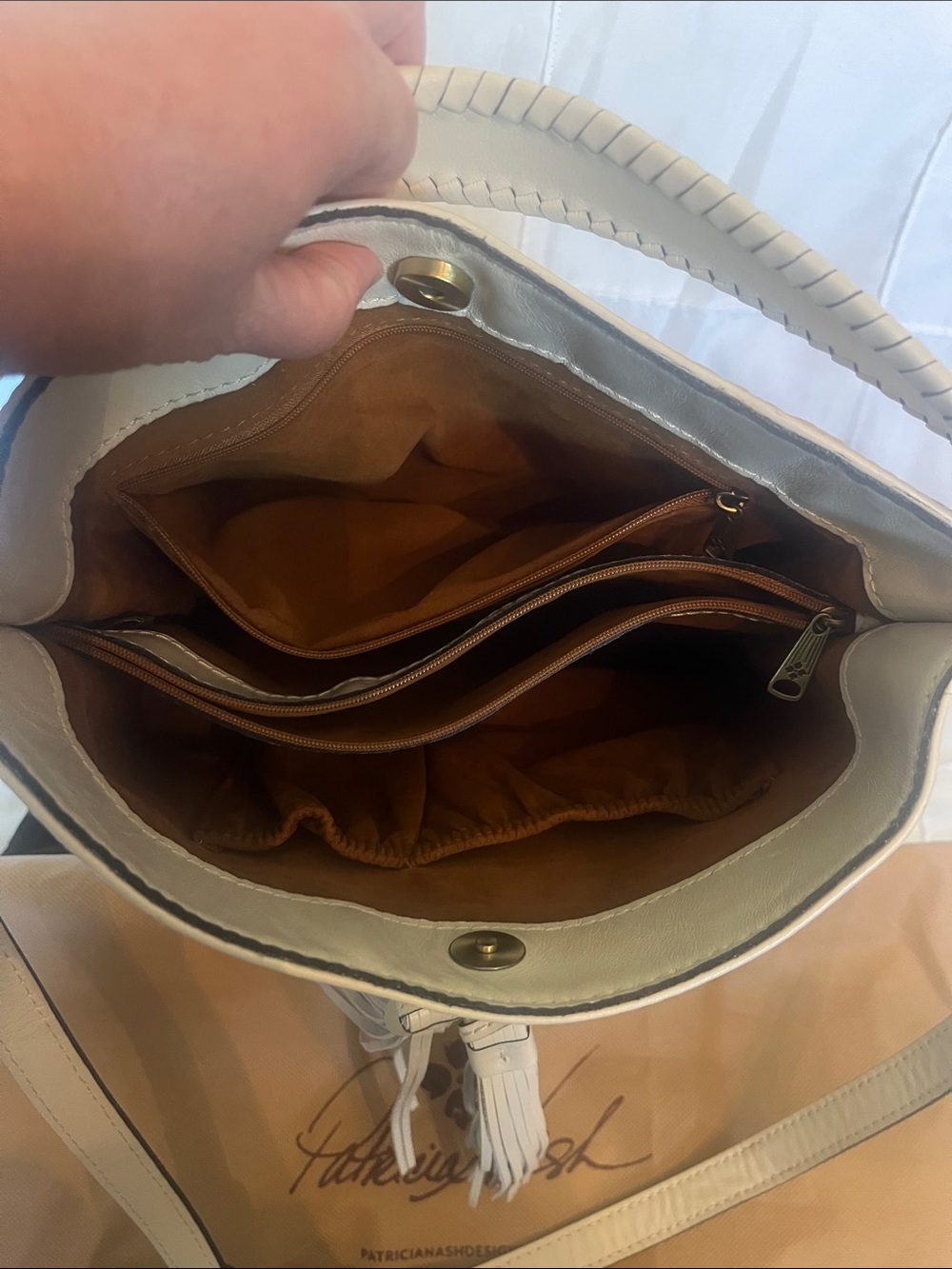 Patricia Nash Cream Tassel Bucket Bag - Picture 5 of 13